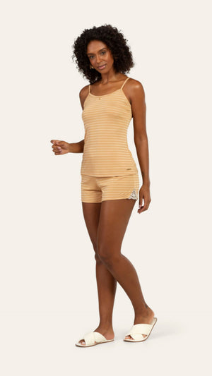 Short Doll Alça Sofisticado Dourado em Algodão - Lua Encantada