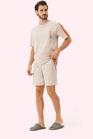 Pijama Masculino Manga Curta Felicidade em Malha Mescla - Lua Encantada