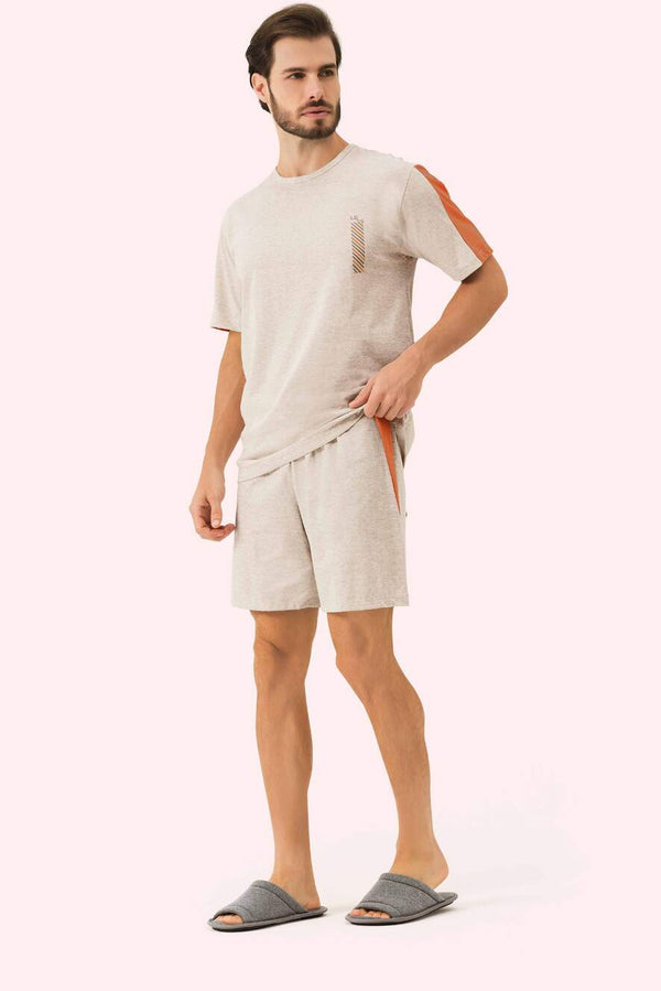 Pijama Masculino Manga Curta Felicidade em Malha Mescla - Lua Encantada