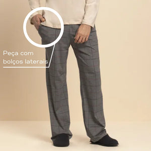 Pijama Manga Longa Masculino Família Grid em Algodão e Malha Mescla - Lua Encantada