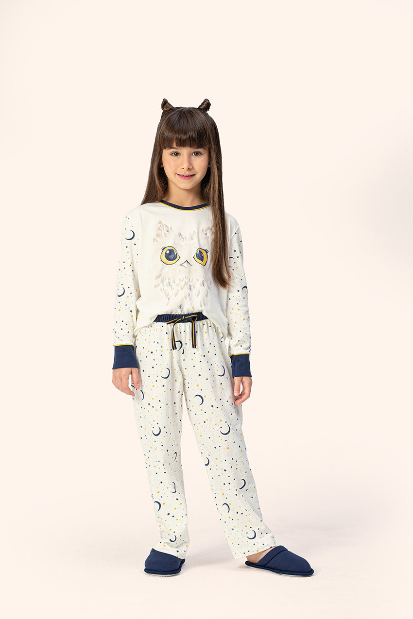 Pijama Infantil Manga Longa Reluzente em Algodão - Lua Encantada