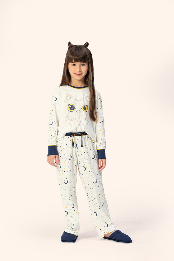 Pijama Infantil Manga Longa Reluzente em Algodão - Lua Encantada