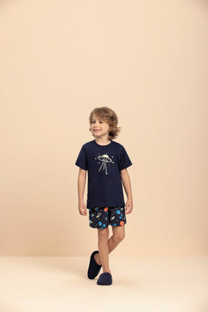 Pijama Manga Curta Masculino Infantil Space em Algodão - Lua Encantada