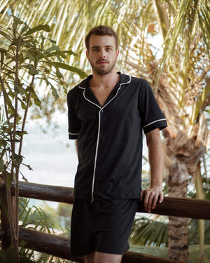 Pijama Manga Curta Alfaiataria Masculino em Algodão - Mar de Sonhos