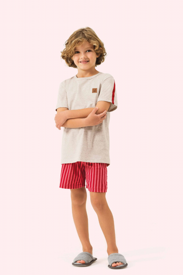 Pijama Masculino Curto Infantil Contemporâneo em Malha Mescla - Lua Encantada