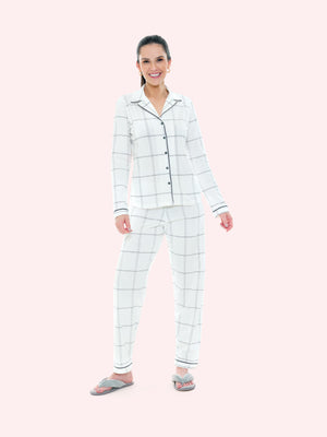 Pijama Manga Longa Alfaitaria Xadrez em Algodão - Bocejinho