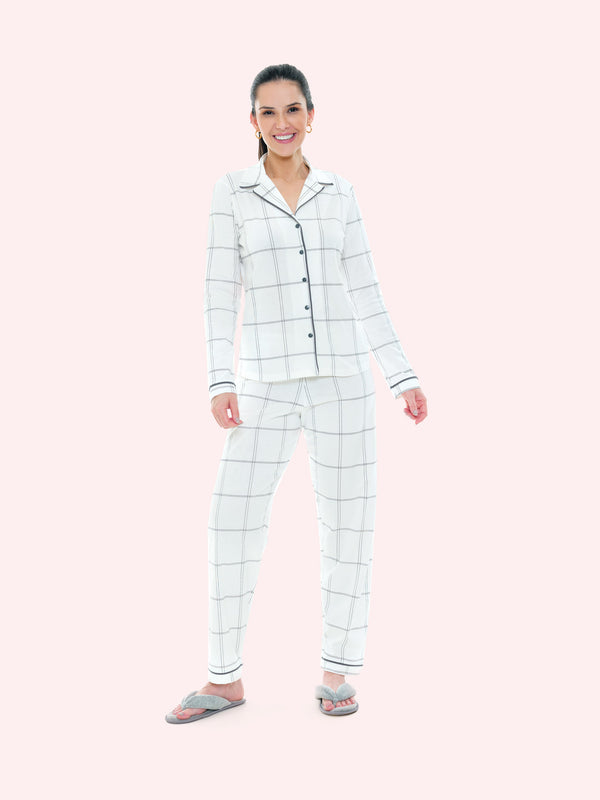Pijama Manga Longa Alfaitaria Xadrez em Algodão - Bocejinho
