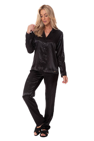 Pijama Manga Longa Aberto em Cetim Leve - Divina Noite - M