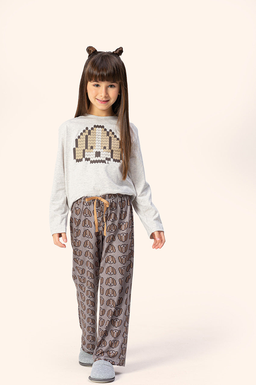 Pijama Infantil Feminino Manga Longa My Dog em Malha Mescla - Lua Encantada