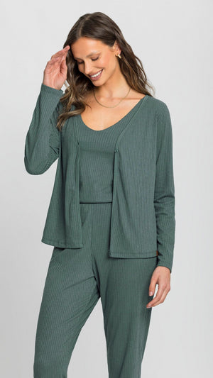 Conjunto Feminino de Três Peças Longo em Ribana Canelada - Mensageiro dos Sonhos