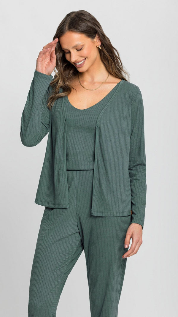 Conjunto Feminino de Três Peças Longo em Ribana Canelada - Mensageiro dos Sonhos