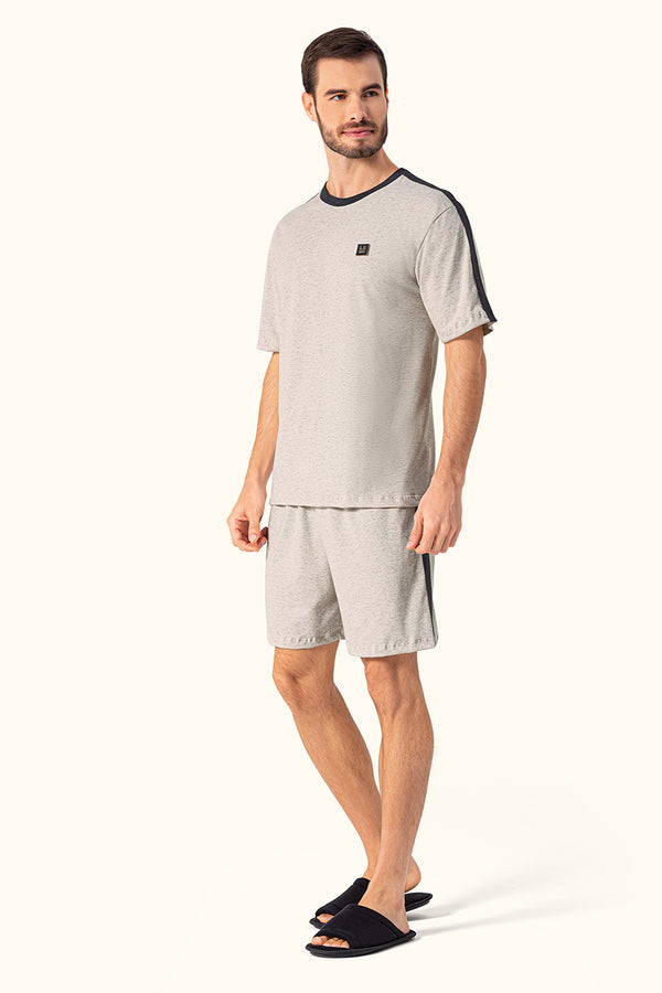 Pijama Masculino Adulto Manga Curta Natural em Malha Mescla - Lua Encantada