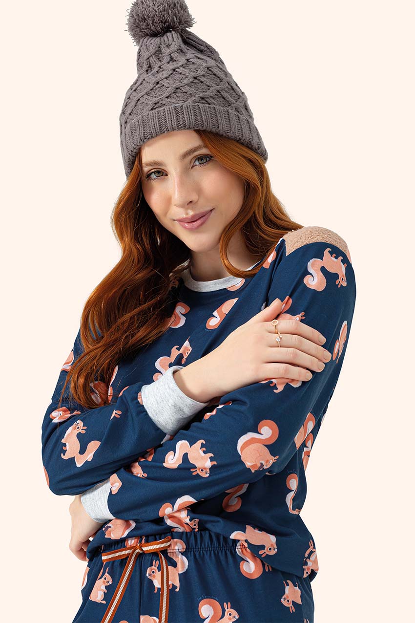 Pijama Manga Longa Fechado Feminino em Algodão - Lua Encantada