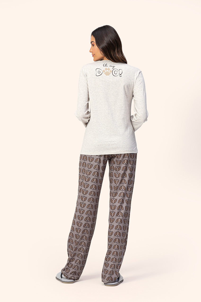 Pijama Feminino Manga Longa My Dog em Malha Mescla - Lua Encantada