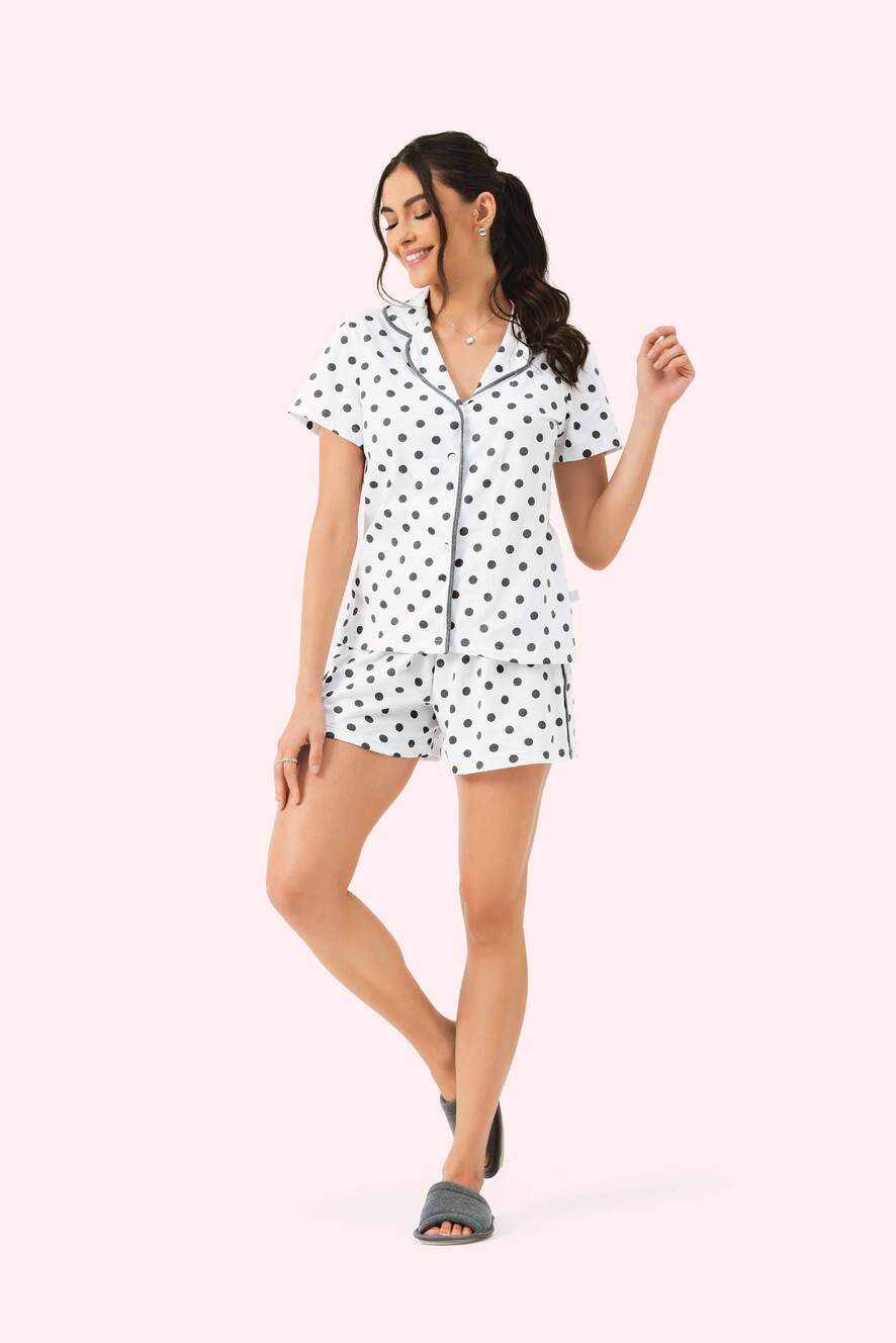 Short Doll Manga Curta Aberto Poá em Algodão - Lua Encantada