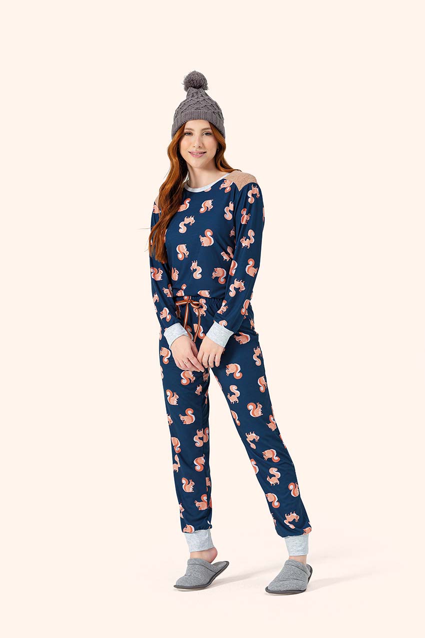 Pijama Manga Longa Fechado Feminino em Algodão - Lua Encantada