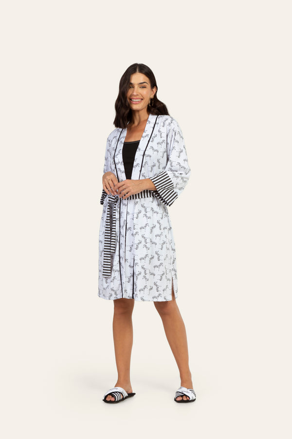 Robe Manga Longa Zebrinhas em Algodão - Lua Encantada