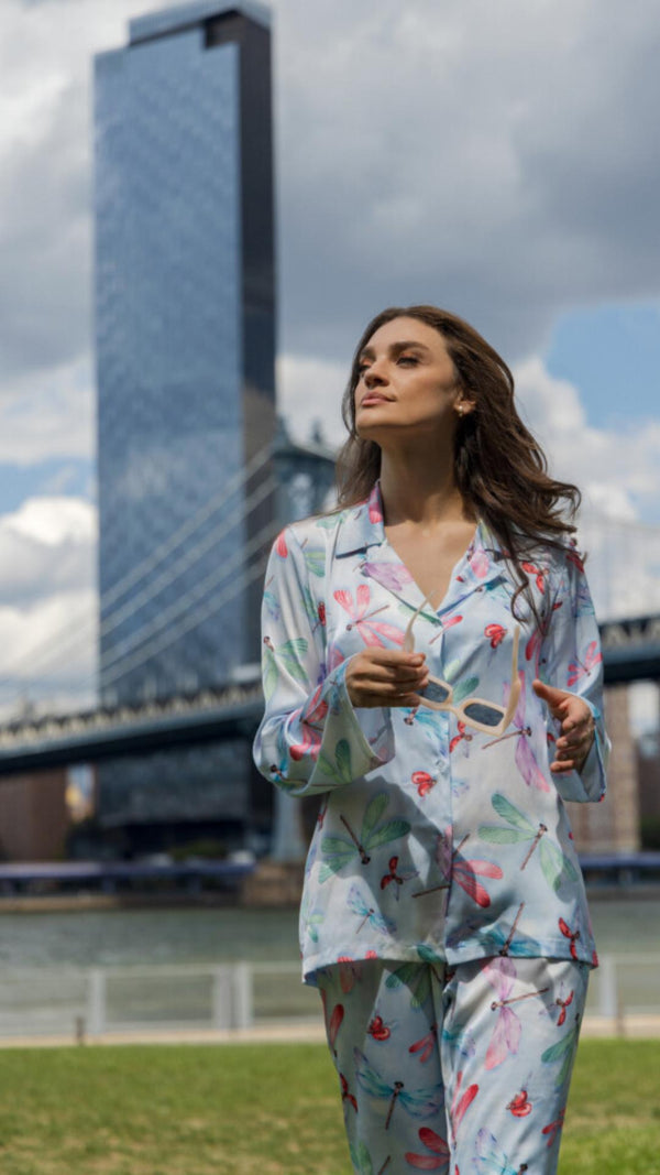 Pijama Aberto Acetinado Libélula em Viscose - Acuo