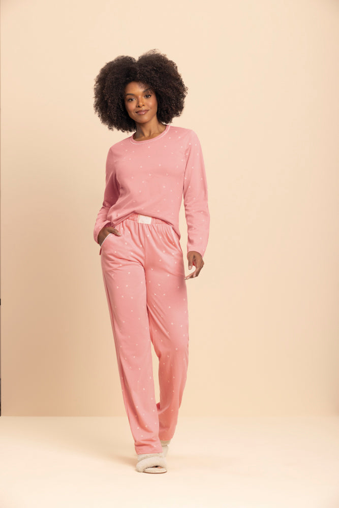 Pijama Manga Longa Inspire Coral em Algodão - Lua Encantada