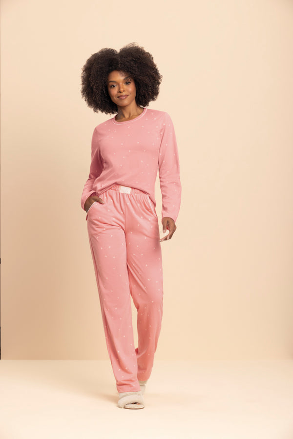 Pijama Manga Longa Inspire Coral em Algodão - Lua Encantada